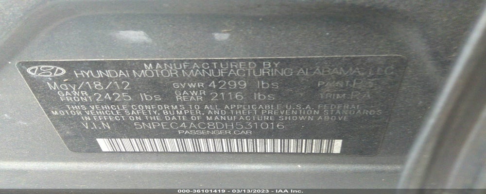 5NPEC4AC8DH531016 2013 HYUNDAI SONATA photo no. 9