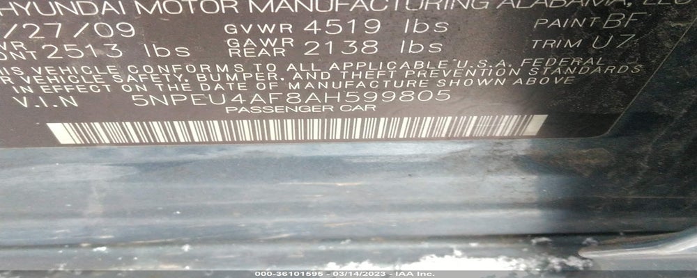 5NPEU4AF8AH599805 2010 HYUNDAI SONATA photo no. 9