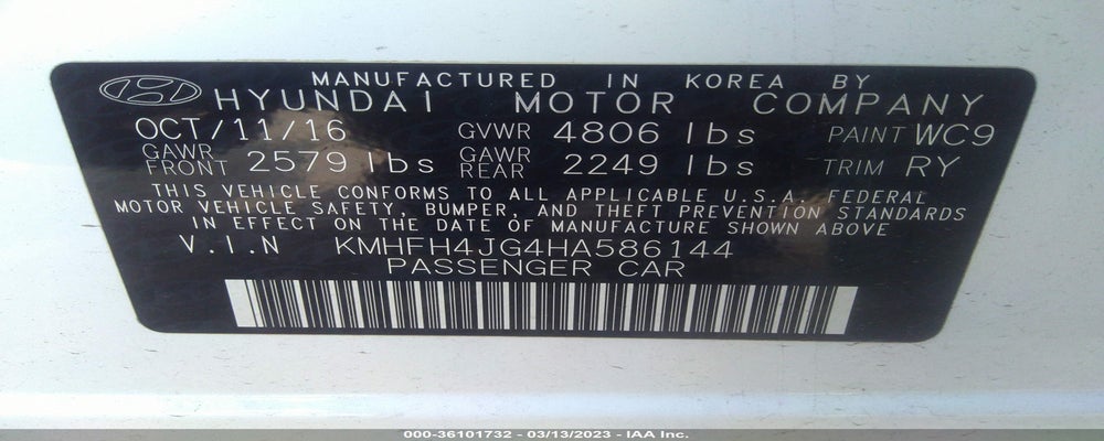 KMHFH4JG4HA586144 2017 HYUNDAI AZERA photo no. 9