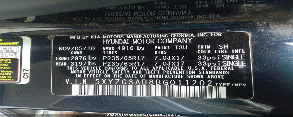 5XYZG3AB8BG011202 2011 HYUNDAI SANTA FE photo no. 9
