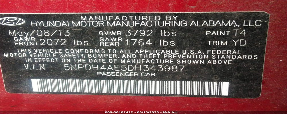 5NPDH4AE5DH343987 2013 HYUNDAI ELANTRA photo no. 9