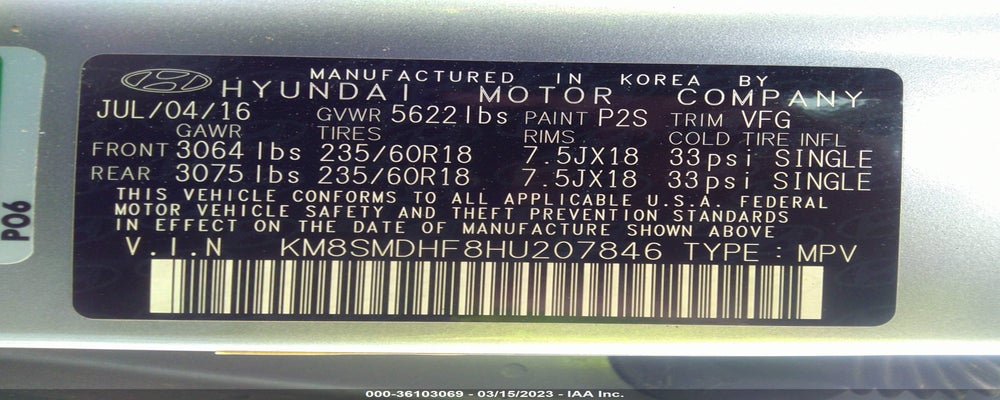 KM8SMDHF8HU207846 2017 HYUNDAI SANTA FE photo no. 9