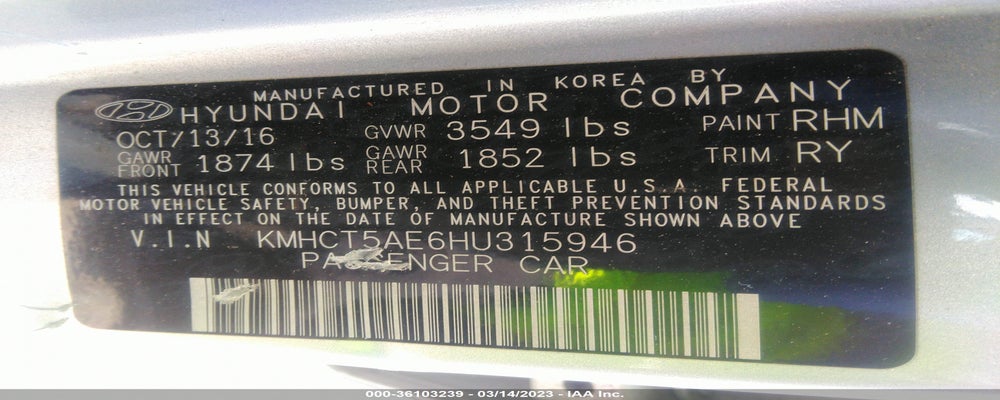 KMHCT5AE6HU315946 2017 HYUNDAI ACCENT photo no. 9