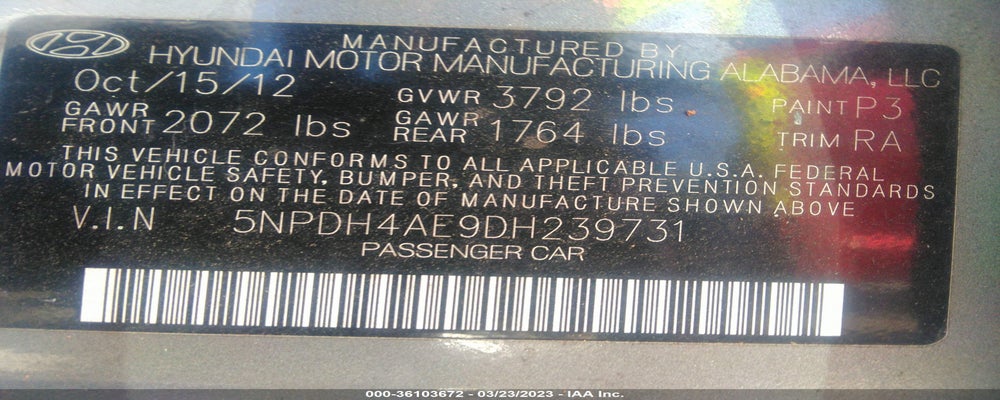 5NPDH4AE9DH239731 2013 HYUNDAI ELANTRA photo no. 9