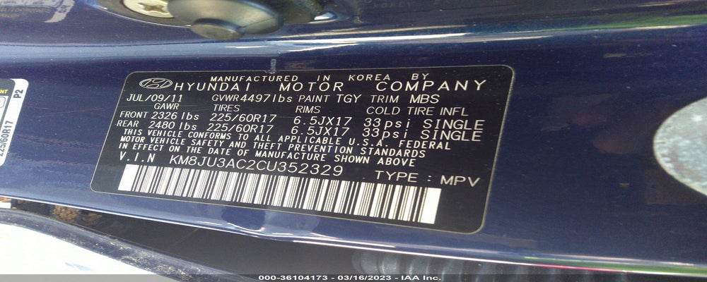 KM8JU3AC2CU352329 2012 HYUNDAI TUCSON photo no. 9