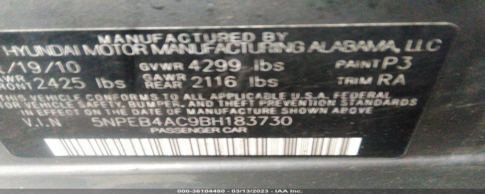 5NPEB4AC9BH183730 2011 HYUNDAI SONATA photo no. 9