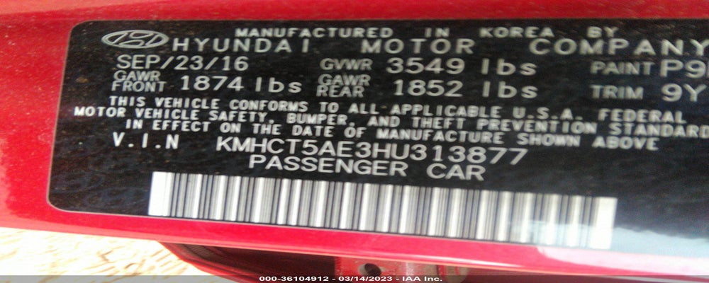 KMHCT5AE3HU313877 2017 HYUNDAI ACCENT photo no. 9