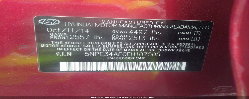 5NPE34AF0FH107505 2015 HYUNDAI SONATA photo no. 9