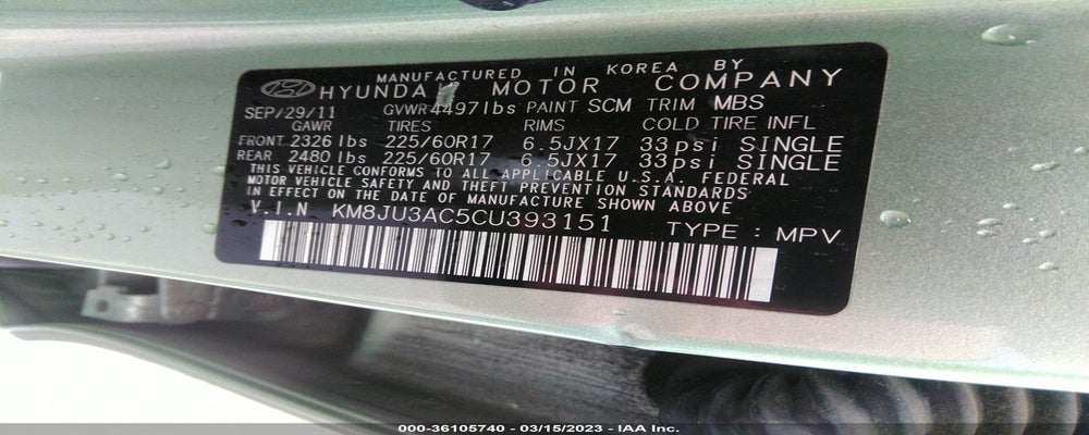 KM8JU3AC5CU393151 2012 HYUNDAI TUCSON photo no. 9