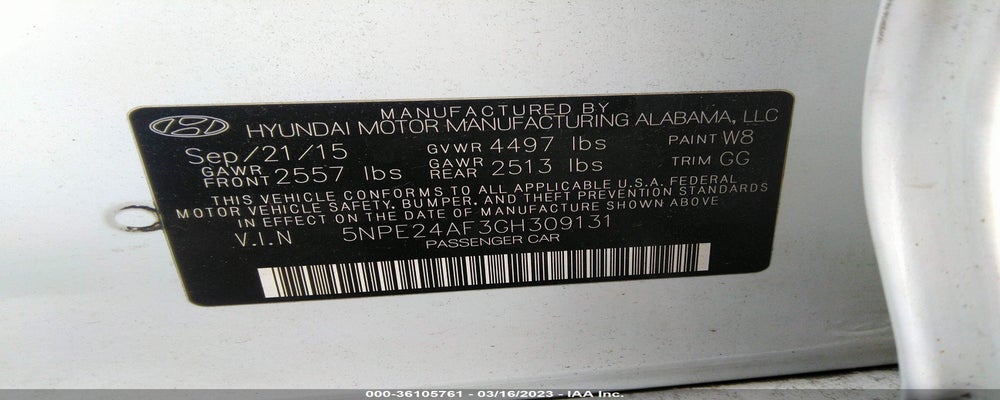 5NPE24AF3GH309131 2016 HYUNDAI SONATA photo no. 9