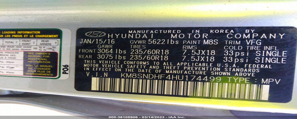 KM8SNDHF4HU174499 2017 HYUNDAI SANTA FE photo no. 9