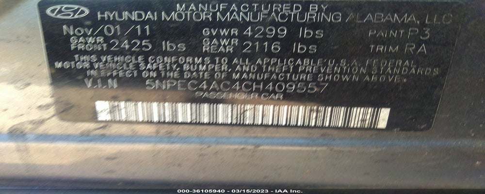 5NPEC4AC4CH409557 2012 HYUNDAI SONATA photo no. 9