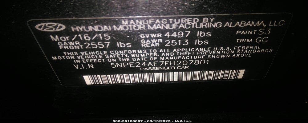 5NPE24AF7FH207801 2015 HYUNDAI SONATA photo no. 9