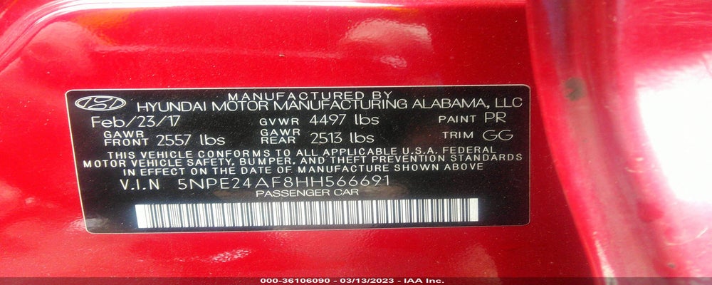 5NPE24AF8HH566691 2017 HYUNDAI SONATA photo no. 9