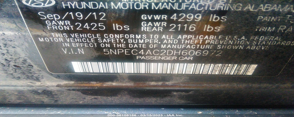 5NPEC4AC2DH606972 2013 HYUNDAI SONATA photo no. 9
