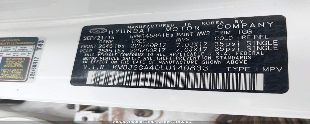 KM8J33A40LU140833 2020 HYUNDAI TUCSON photo no. 9