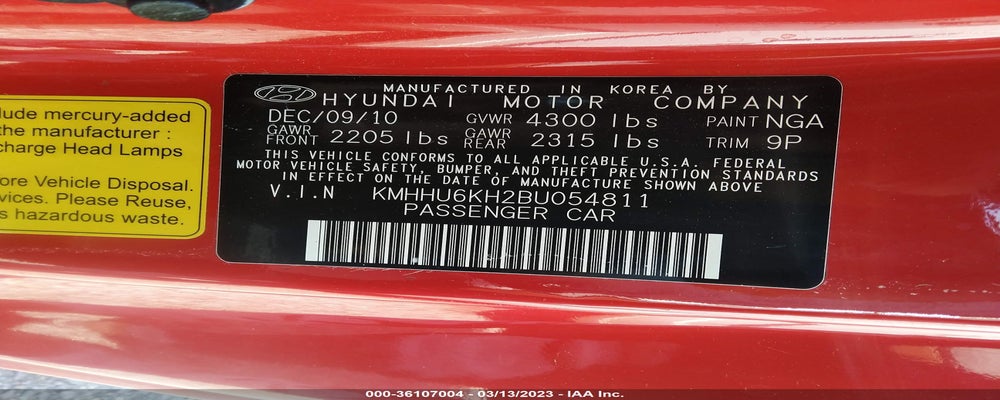KMHHU6KH2BU054811 2011 HYUNDAI GENESIS COUPE photo no. 9