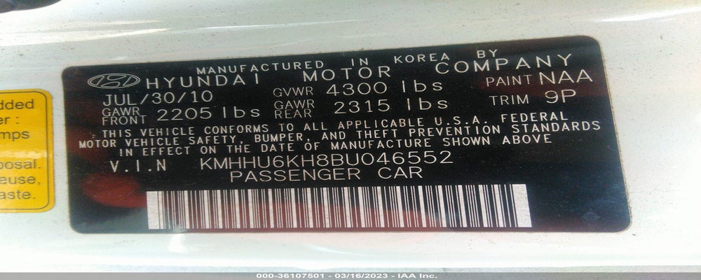 KMHHU6KH8BU046552 2011 HYUNDAI GENESIS COUPE photo no. 9