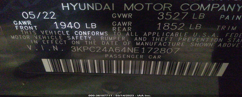 3KPC24A64NE172807 2022 HYUNDAI ACCENT photo no. 9