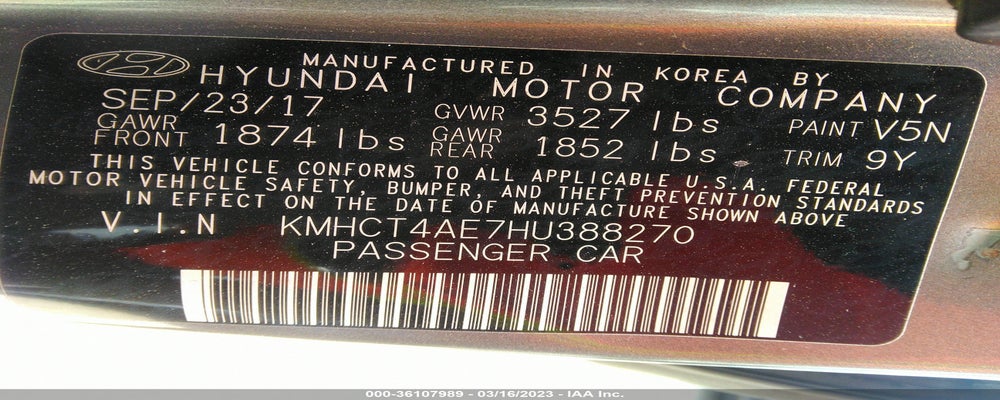 KMHCT4AE7HU388270 2017 HYUNDAI ACCENT photo no. 9