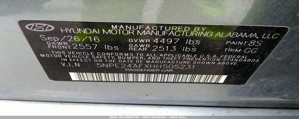 5NPE24AFXHH505231 2017 HYUNDAI SONATA photo no. 9