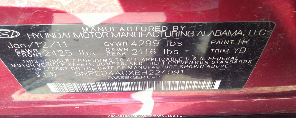 5NPEB4ACXBH224091 2011 HYUNDAI SONATA photo no. 9