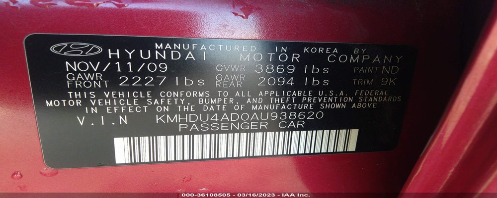 KMHDU4AD0AU938620 2010 HYUNDAI ELANTRA photo no. 9