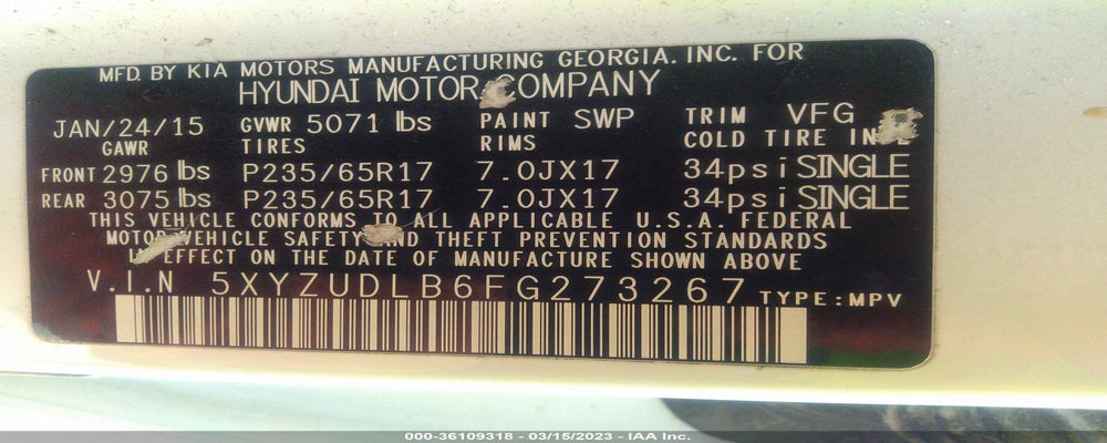 5XYZUDLB6FG273267 2015 HYUNDAI SANTA FE SPORT photo no. 9