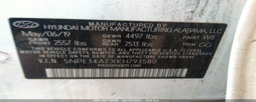 5NPE34AFXKH793580 2019 HYUNDAI SONATA photo no. 9