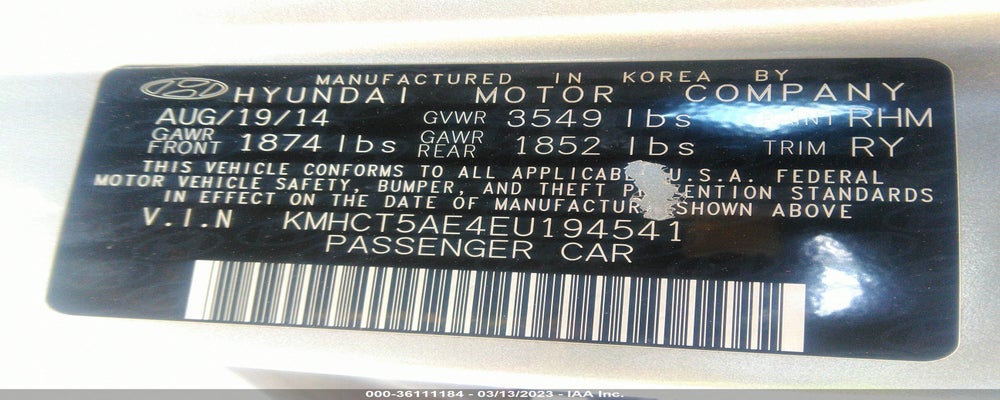 KMHCT5AE4EU194541 2014 HYUNDAI ACCENT photo no. 9