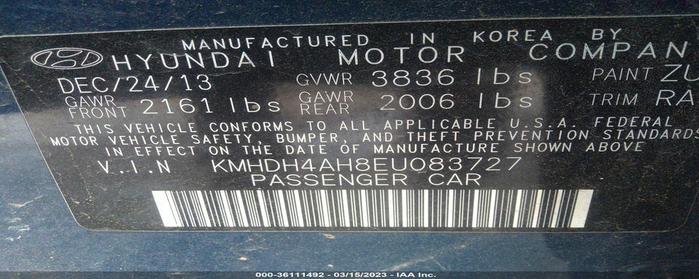 KMHDH4AH8EU083727 2014 HYUNDAI ELANTRA photo no. 9