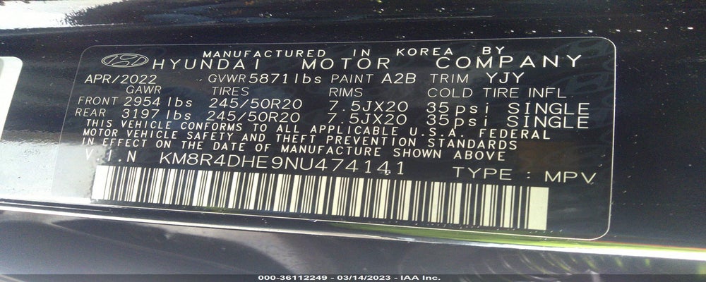 KM8R4DHE9NU474141 2022 HYUNDAI PALISADE photo no. 9