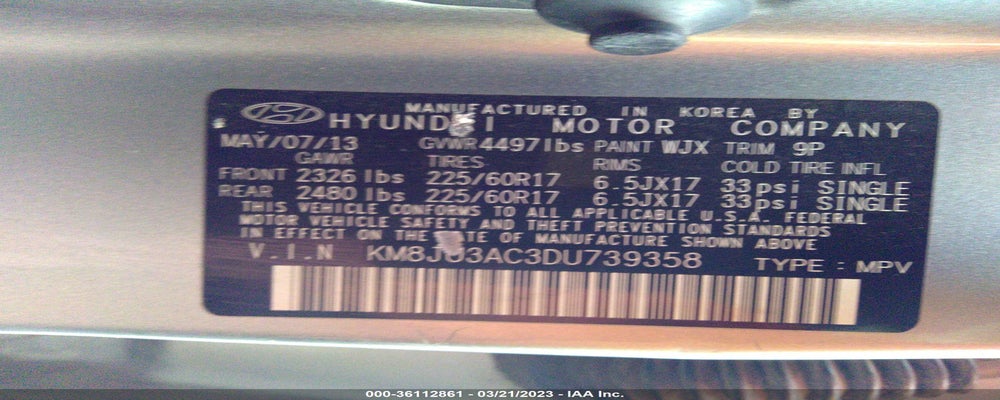 KM8JU3AC3DU739358 2013 HYUNDAI TUCSON photo no. 9