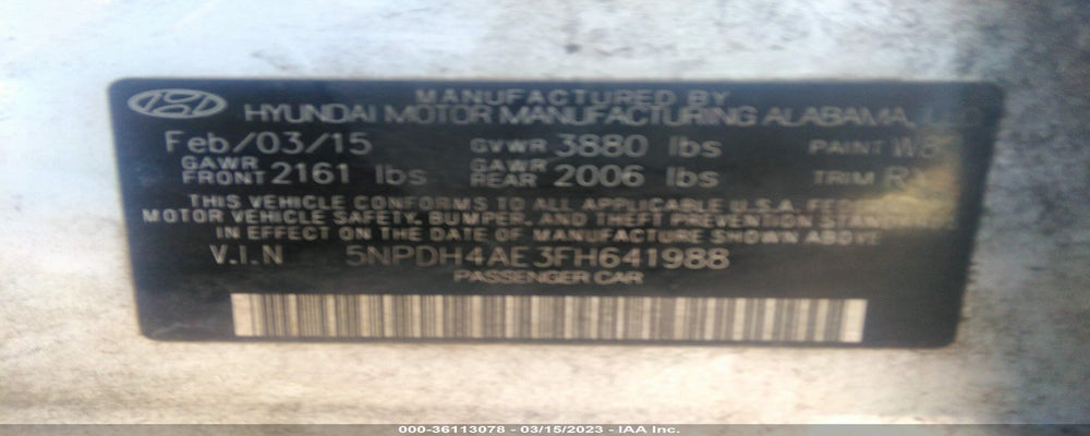 5NPDH4AE3FH641988 2015 HYUNDAI ELANTRA photo no. 9