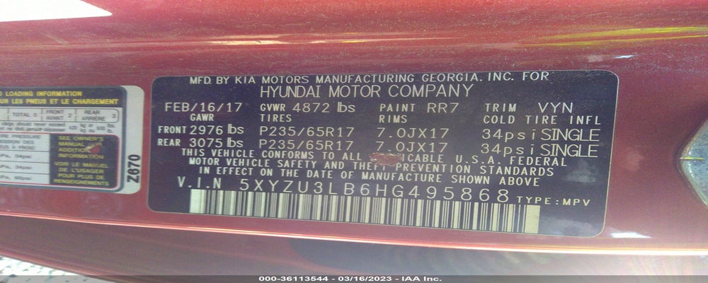 5XYZU3LB6HG495868 2017 HYUNDAI SANTA FE SPORT photo no. 9