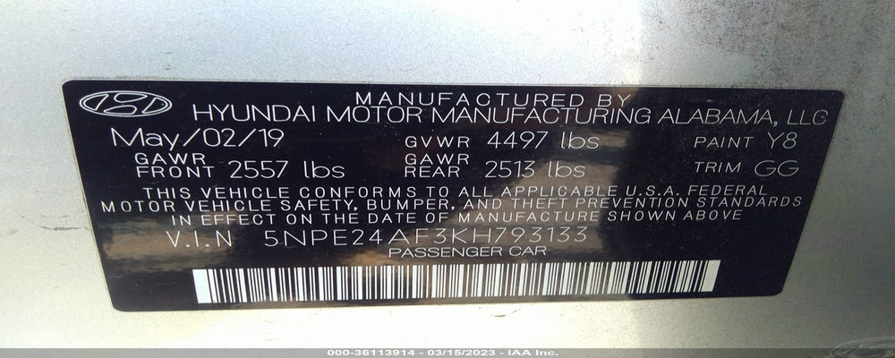 5NPE24AF3KH793133 2019 HYUNDAI SONATA photo no. 9