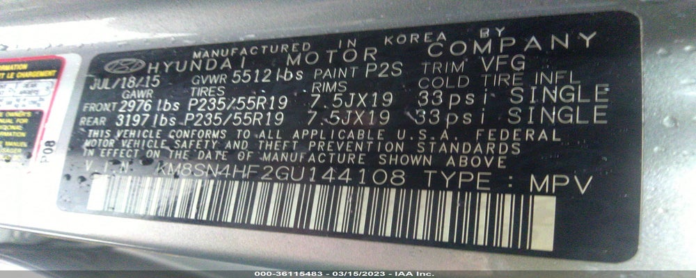 KM8SN4HF2GU144108 2016 HYUNDAI SANTA FE photo no. 9