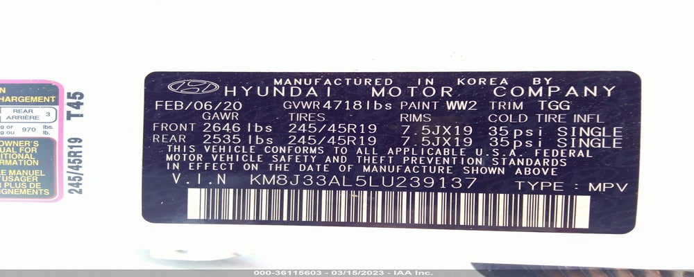 KM8J33AL5LU239137 2020 HYUNDAI TUCSON photo no. 9