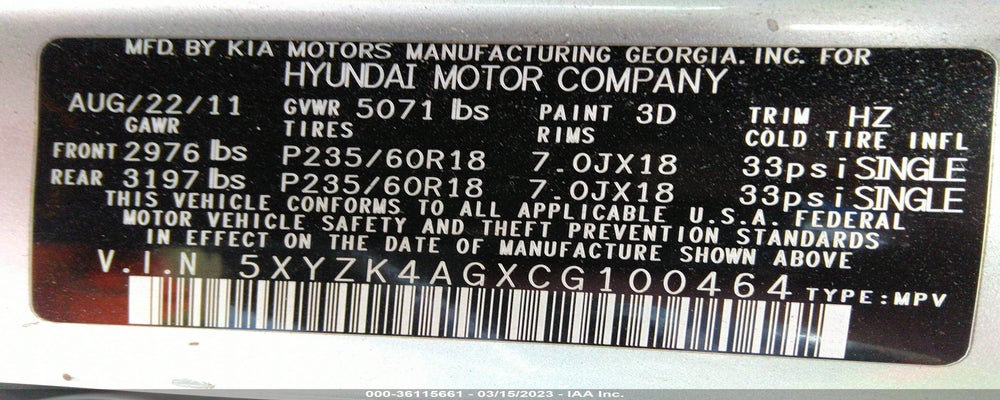 5XYZK4AGXCG100464 2012 HYUNDAI SANTA FE photo no. 9