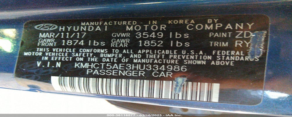 KMHCT5AE3HU334986 2017 HYUNDAI ACCENT photo no. 9