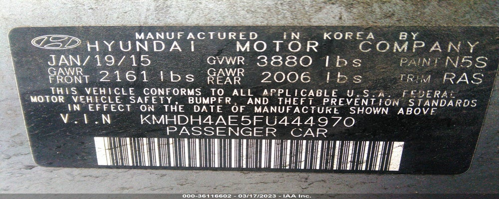 KMHDH4AE5FU444970 2015 HYUNDAI ELANTRA photo no. 9