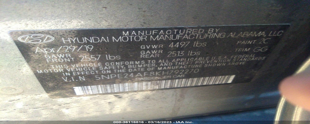 5NPE24AF8KH792270 2019 HYUNDAI SONATA photo no. 9