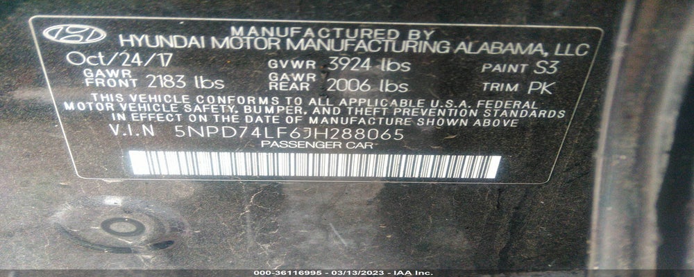 5NPD74LF6JH288065 2018 HYUNDAI ELANTRA photo no. 9