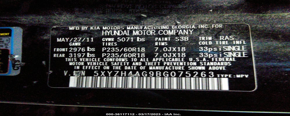 5XYZH4AG9BG075263 2011 HYUNDAI SANTA FE photo no. 9