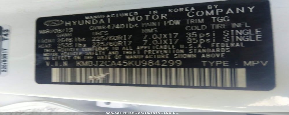 KM8J2CA45KU984299 2019 HYUNDAI TUCSON photo no. 9