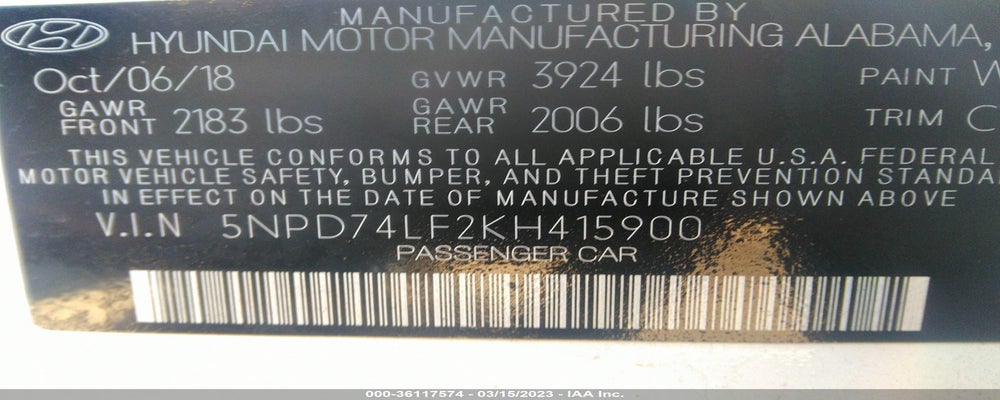 5NPD74LF2KH415900 2019 HYUNDAI ELANTRA photo no. 9