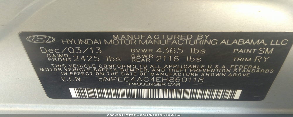 5NPEC4AC4EH860118 2014 HYUNDAI SONATA photo no. 9