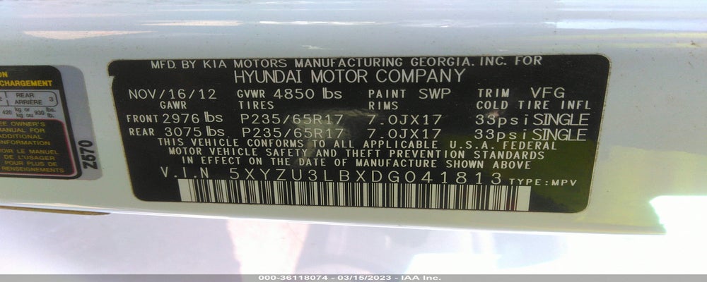 5XYZU3LBXDG041813 2013 HYUNDAI SANTA FE SPORT photo no. 9
