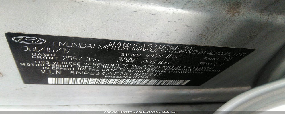 5NPE34AF2KH812347 2019 HYUNDAI SONATA photo no. 9