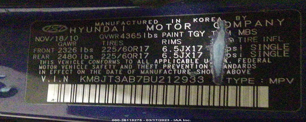 KM8JT3AB7BU212933 2011 HYUNDAI TUCSON photo no. 9